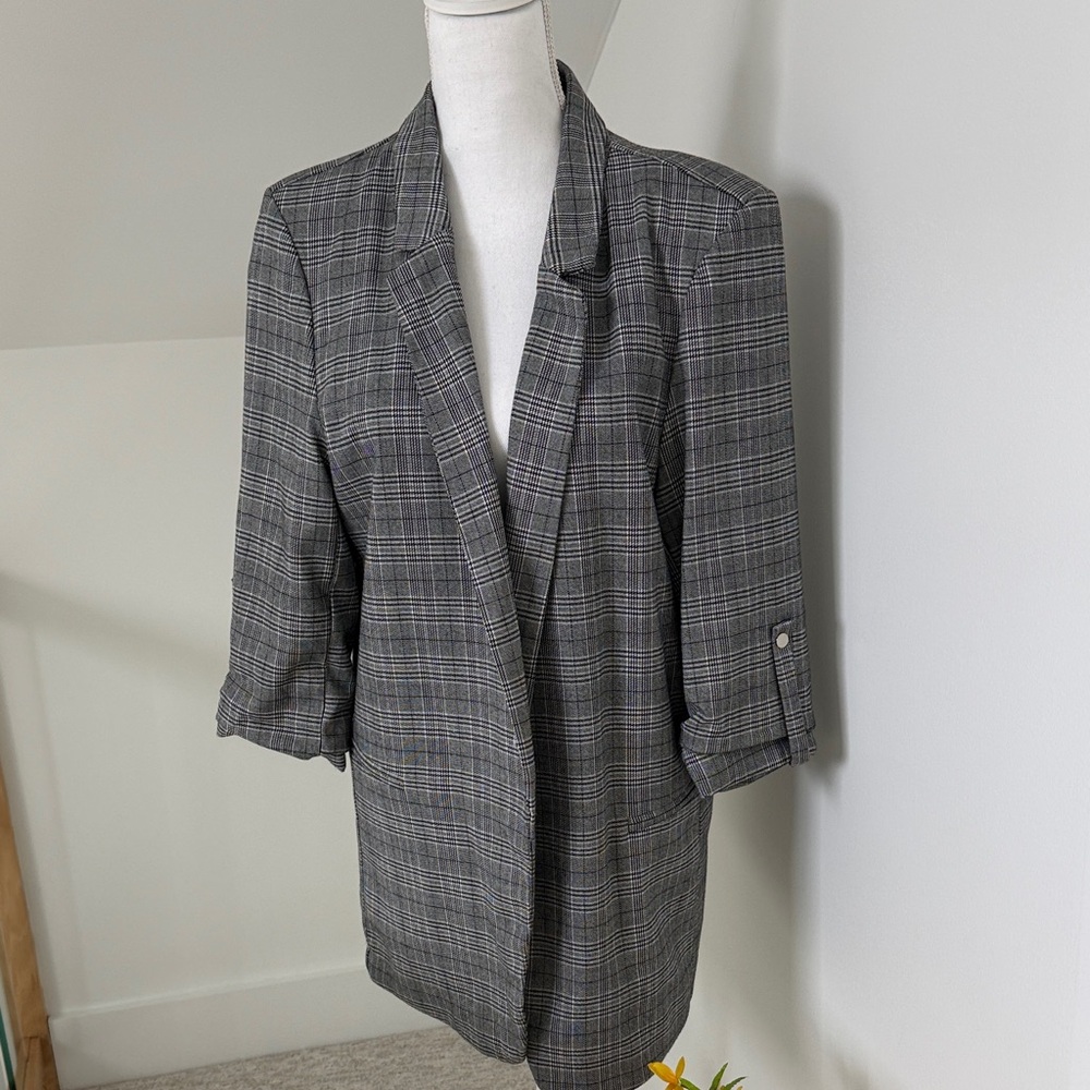 Stoosh Gray Plaid Open Front Blazer